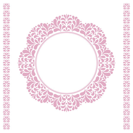 Decorative frame Elegant vector element for design in Eastern style, place for text. Floral pink and white border. Lace illustration for invitations and greeting cardsのイラスト素材