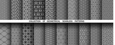 Geometric set of seamless black and gray patterns. Simple vector graphicsのイラスト素材