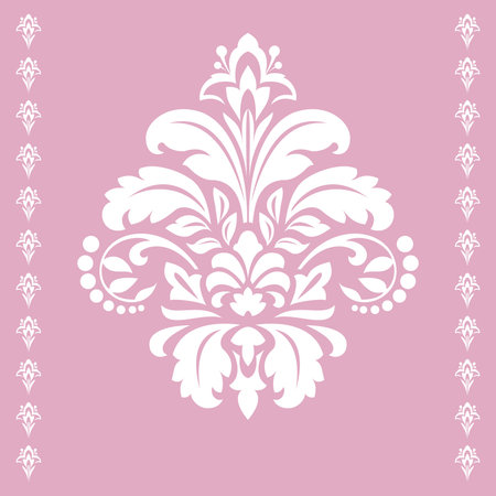 Damask graphic ornament. Floral design element. Pink and white vector patternのイラスト素材