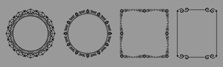 Set of decorative frames Elegant vector element for design in Eastern style, place for text. Floral black and gray borders. Lace illustration for invitations and greeting cardsのイラスト素材