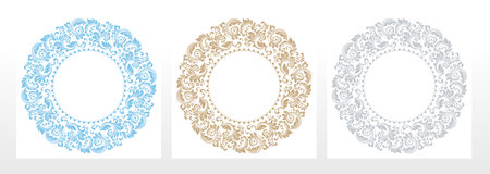 Set of decorative frames Elegant vector element for design in Eastern style, place for text. Floral colored borders. Lace illustration for invitations and greeting cardsのイラスト素材