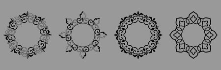 Set of decorative frames Elegant vector element for design in Eastern style, place for text. Floral black and gray borders. Lace illustration for invitations and greeting cardsのイラスト素材
