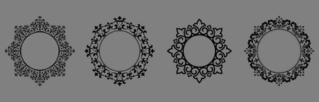 Set of decorative frames Elegant vector element for design in Eastern style, place for text. Floral black and gray borders. Lace illustration for invitations and greeting cardsのイラスト素材