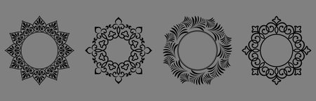 Set of decorative frames Elegant vector element for design in Eastern style, place for text. Floral black and gray borders. Lace illustration for invitations and greeting cardsのイラスト素材