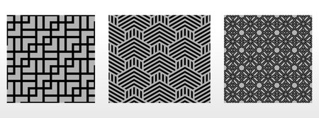 Geometric set of seamless black and gray patterns. Simple vector graphics.のイラスト素材