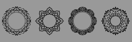 Set of decorative frames Elegant vector element for design in Eastern style, place for text. Floral black and gray borders. Lace illustration for invitations and greeting cardsのイラスト素材