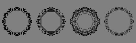 Set of decorative frames Elegant vector element for design in Eastern style, place for text. Floral black and gray borders. Lace illustration for invitations and greeting cardsのイラスト素材