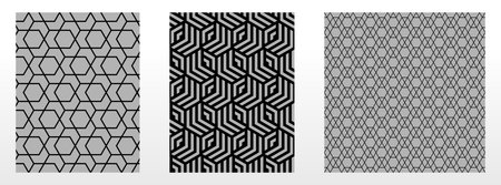 Geometric set of seamless black and gray patterns. Simple vector graphicsのイラスト素材