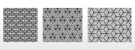 Geometric set of seamless black and gray patterns. Simple vector graphicsのイラスト素材