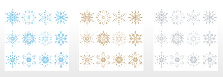 Snowflakes vector icon collection. Graphic modern colored ornamentのイラスト素材