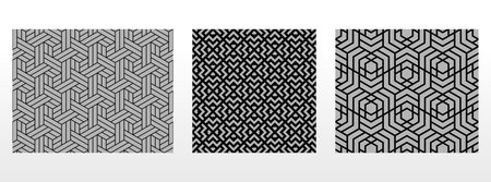 Geometric set of seamless black and gray patterns. Simple vector graphicsのイラスト素材