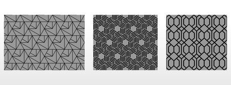 Geometric set of seamless black and gray patterns. Simple vector graphics