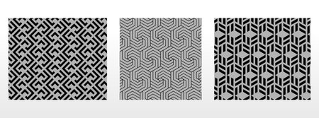 Geometric set of seamless black and gray patterns. Simple vector graphics