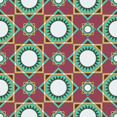 Seamless pattern of circles, triangles and squares.