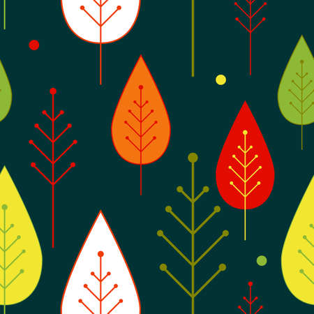 Seamless autumn vegetable pattern with abstract ornamental trees and colorful leavesのイラスト素材