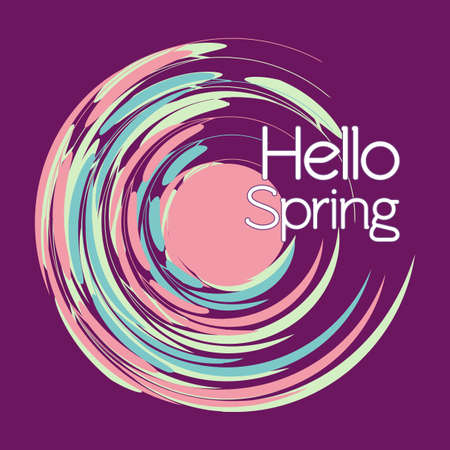 Vintage postcard for Hello Spring with circular design. Vector illustration.のイラスト素材