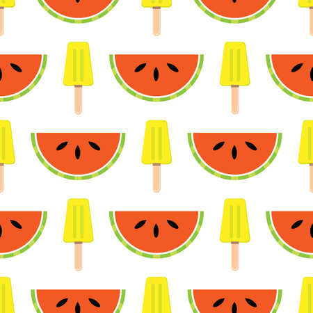 Vector seamless summer theme background with fruits and ice cream. Stylish bright background.