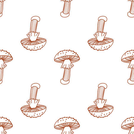 Seamless pattern of fly agarics. Symmetrical background. Doodle illustrationのイラスト素材