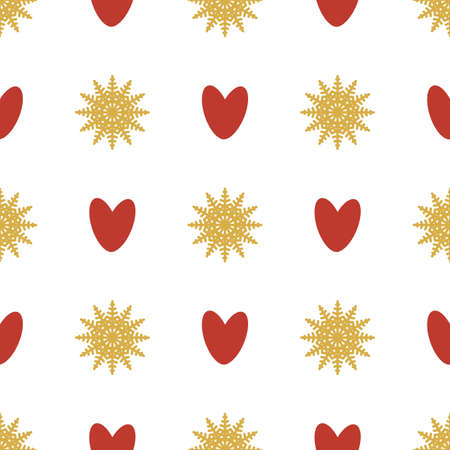 Seamless pattern of snowflakes and hearts. Symmetrical background for wrapping paper. Vector.のイラスト素材