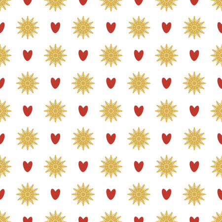 Seamless pattern of snowflakes and hearts. Symmetrical background for wrapping paper.のイラスト素材
