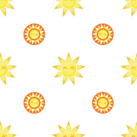 Seamless pattern with cute cartoon suns on a light background. Symmetrical pattern.のイラスト素材