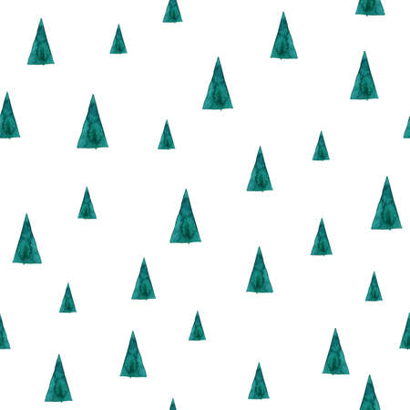 Watercolor forest pattern. Green trees on white.のイラスト素材