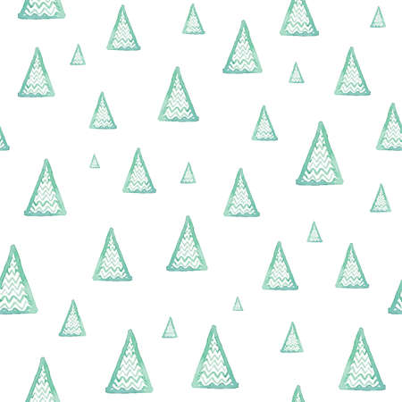 Watercolor forest pattern. Green trees on white. Abstract watercolor illustration. Can be used for pattern fills, wallpapers,texture of fabric, surface textures.のイラスト素材