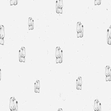 Ermine cute sketch line art seamless pattern on gray grunge background. Cute graphic animal illustration. Design for fabric, textile, decor.の写真素材