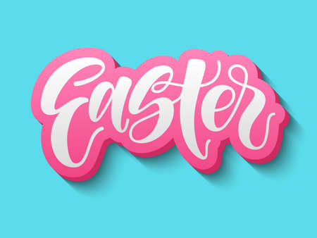 Easter Typography, Hand drawn text for greeting cards, banners, sales in style of pink color and blue backgroundのイラスト素材