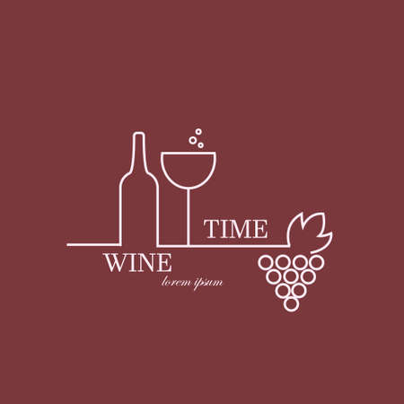 Wine Time.  Logo made in pink and red colors. Can be used in restaurant industryのイラスト素材
