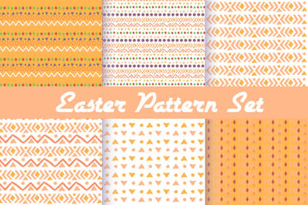 Happy Easter. Set of cute holiday backgrounds. Collection of seamless patterns in white, blue and yellow colors.のイラスト素材