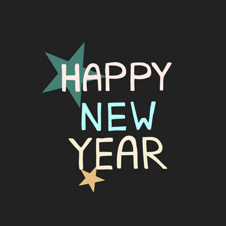 Merry Christmas Calligraphic Inscription Decorated with Golden Stars and Beads.の写真素材