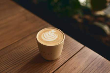 Cup of cappuccino with latte artの写真素材