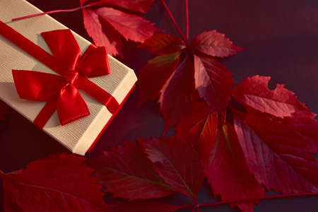 Christmas box with red ribbon