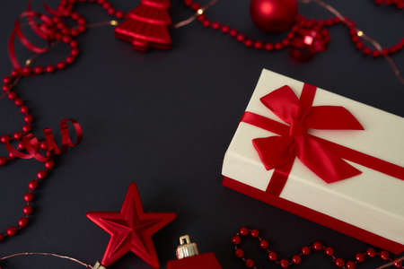Christmas composition with red decorations.
