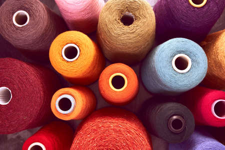 Composition of colorful vibrant wool threadsの写真素材