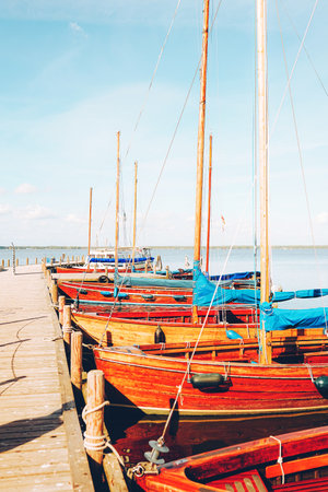 Beautiful view of sailboats at Steinhudermeer, Germanyの写真素材