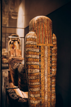 Exhibition of mummies, artifacts and Egyptian finds at the Egyptian Museum of Turin, Italy