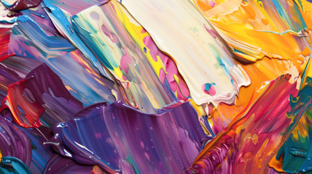 Vibrant Abstract Art: Close-Up Texture of Colorful Oil Brushstrokesの素材