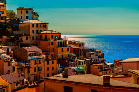 Seaside at Cinqueterre at summer sunny day.