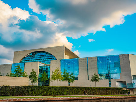 Berlin, Germany 11 August 2021. new modern building with original square-shaped facade government quarter. Europe travel conceptのeditorial素材