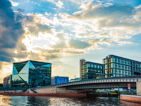 Berlin, Germany 11 august 2021. new modern building with square glass facade. Europe travel conceptのeditorial素材