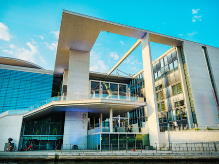 Berlin, Germany 11 August 2021. new modern building with original square-shaped facade government quarter. Europe travel conceptのeditorial素材