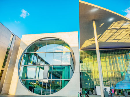 Berlin, Germany 11 August 2021. new modern building with original square-shaped facade government quarter. Europe travel conceptのeditorial素材