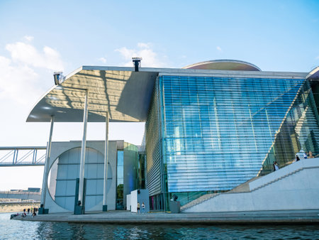 Berlin, Germany 11 August 2021. new modern building with original square-shaped facade government quarter. Europe travel conceptのeditorial素材
