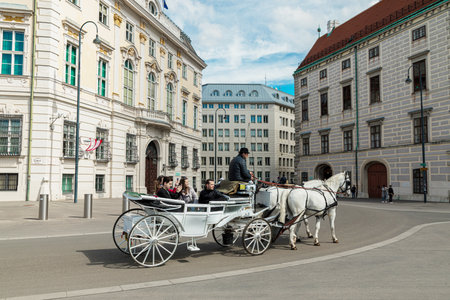 Vienna, Austria, 6 April 2019. city center.horse-drawn city tour carriage. Europe travel concept