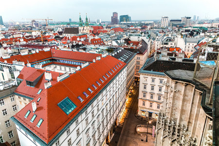 Vienna, Austria, 6 April 2019. city center. Europe travel concept. top view of the city from the balcony of the central cathedralのeditorial素材