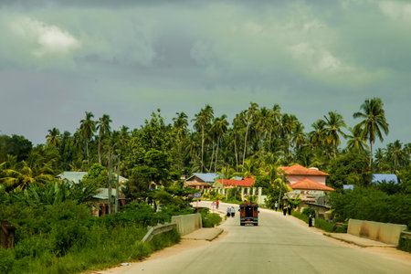 Zanzibar, Tanzania. 27 March 2018. traditional African road through the village and people going about their businessの写真素材