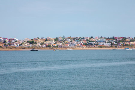Portimao, Portiman, Algarve, Portugal. 09.27.2020 Panoramic view to Ferragudo da Rocha Atlantic coast and scenic bay in Algarve, Portugal. Europe travel and holiday conceptの写真素材