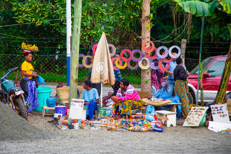 Arusha,Tanzania, Africa.02 february 2022. Women's handmade beaded jewelry, traditional in Africa with national Tanzanian themes Masai market in Arushaのeditorial素材